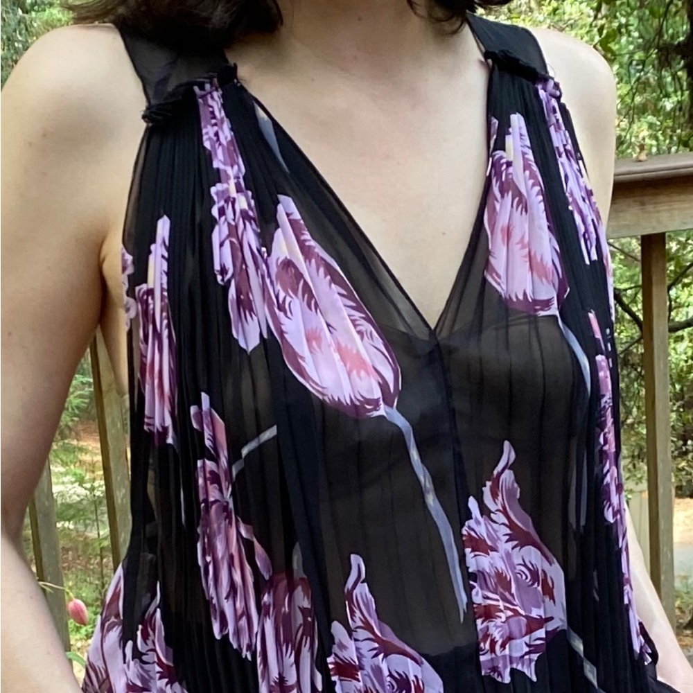 Free People tank top XS black with purple flowers sheer